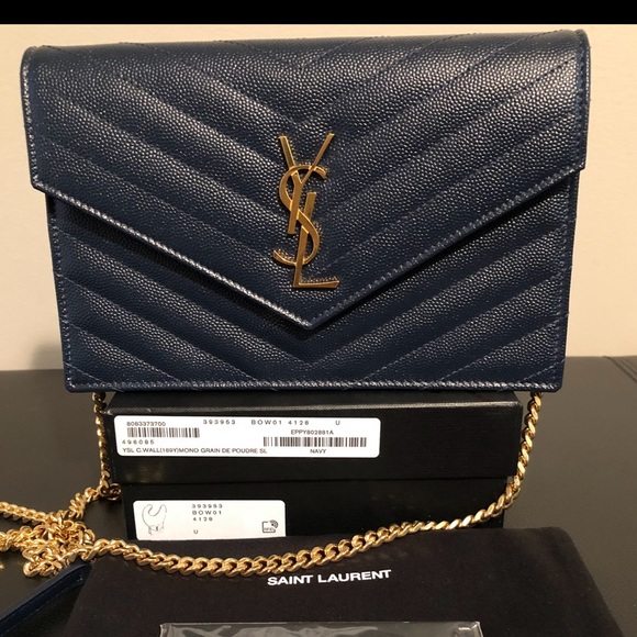 Brand New SAINT LAURENT Envelope Wallet on a Chain Embossed Leather - Picture 3 of 6